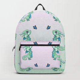 Little Dragon and Butterfly Backpack | Cutedragon, Green, Dragon, Animalfriends, Babydragon, Storybook, Drawing, Colored Pencil, Butterfly, Littledragon 