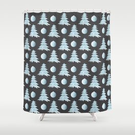 Christmas Pattern Tree Bauble Grey Blue Shower Curtain