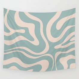 Modern Liquid Swirl Abstract Pattern in Light Celadon Blue and Buff Wall Tapestry