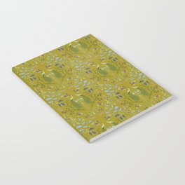 Large Scale Symmetrical Art Nouveau Peacock Botanical // Mustard, Pink, Blue  Notebook