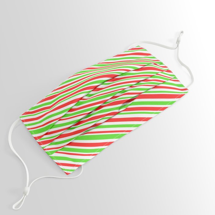 Christmas-Themed Green, White, and Red Colored Lines/Stripes Pattern Face Mask