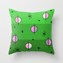 Retro Space Age Planets Stars Green Throw Pillow
