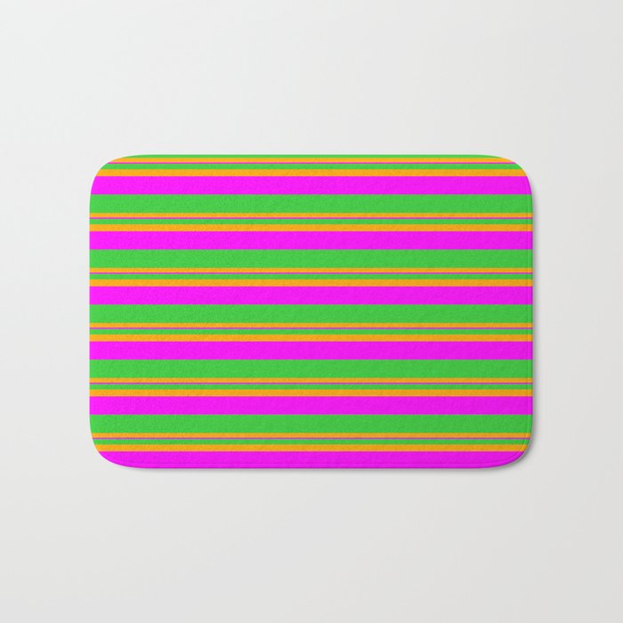Lime Green, Orange, and Fuchsia Colored Lined Pattern Bath Mat