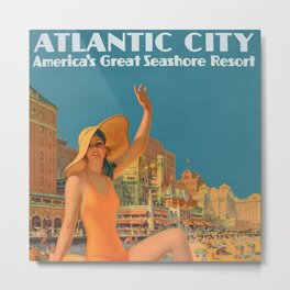 Vintage Art Deco Atlantic City Beach Resort Travel Poster by Edward Eggleston Metal Print | Vintage, Advertisement, Buildings, Roaringtwenties, Atlanticcity, Artdeco, Poster, Jerseyshore, Boardwalk, Newjersey 