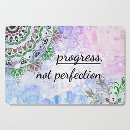 Progress, not perfection! Inspirational quote and affirmation with mandala frame Cutting Board