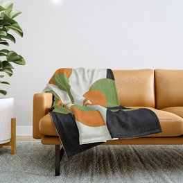Mid-Century Modern Art 1.4 - Green & Orange Flower Throw Blanket
