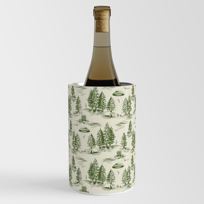 Green Alien Abduction Toile De Jouy Pattern Wine Chiller