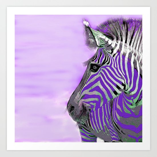 Zebra Purple and White Art Print