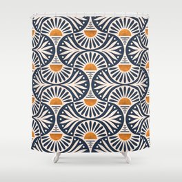 Art Deco Sunset and Leaves Shower Curtain