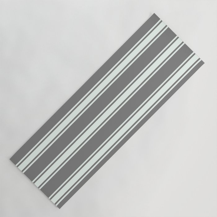 Gray & Mint Cream Colored Stripes Pattern Yoga Mat