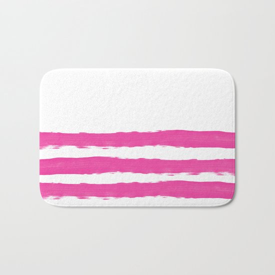 Simply hand-painted pink stripes on white background -Mix and Match Bath Mat