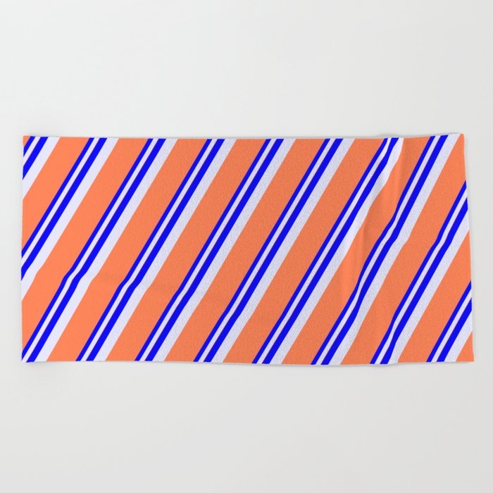Blue, Lavender & Coral Colored Lines/Stripes Pattern Beach Towel