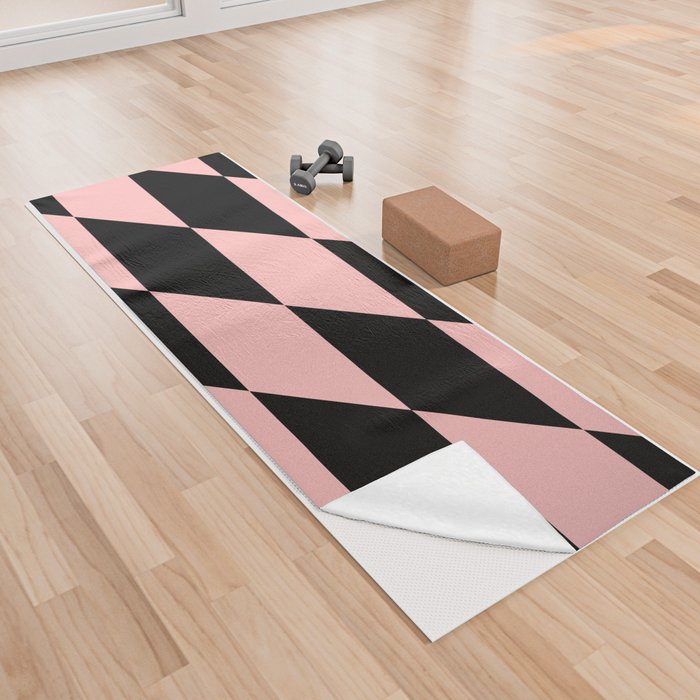 diagonal check_pink and black Yoga Towel