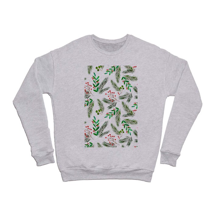 Christmas tree branches and berries pattern Crewneck Sweatshirt
