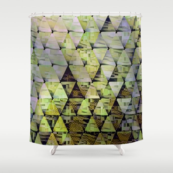 Geo Quilt Triangles Lime Green Shower Curtain