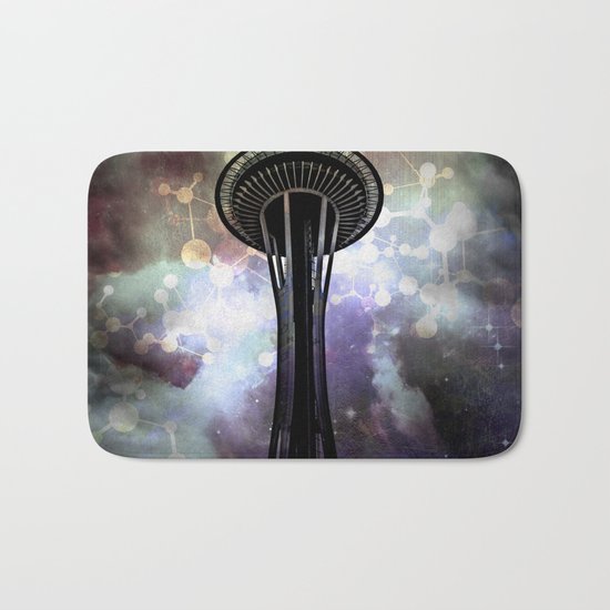 Space Needle - Seattle Stars and Clouds at Night Bath Mat