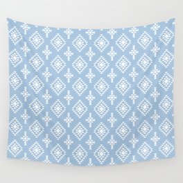 Pale Blue and White Native American Tribal Pattern Wall Tapestry