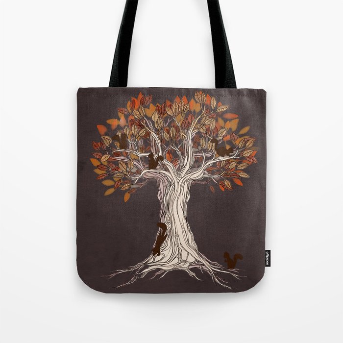 Little Visitors - Autumn tree illustration with squirrels Tote Bag