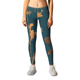 Art Deco Copper Flowers  Leggings | Modern, Botanical, Summer, Pattern, Spring, Emerald, Flowers, Abstract, Cottagecore, Graphicdesign 