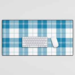 Blue White Tartan Plaid Pattern Desk Mat