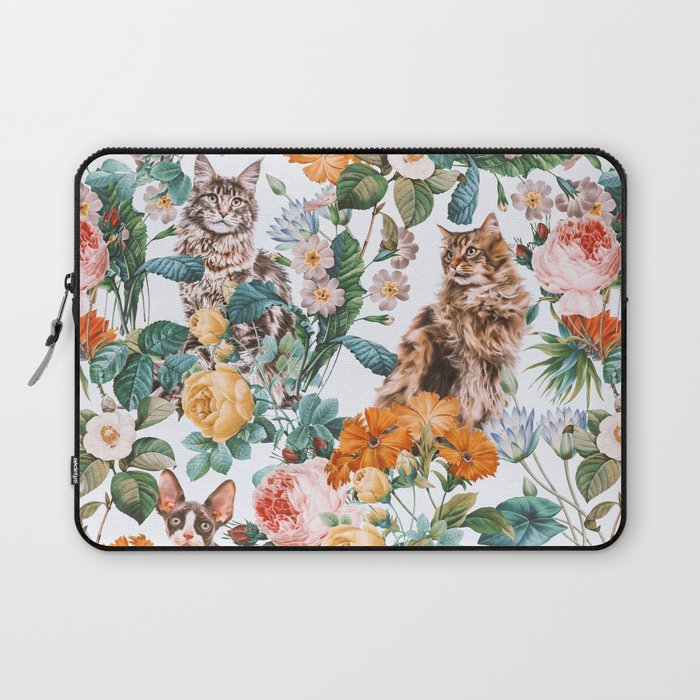 Cat and Floral Pattern III Laptop Sleeve