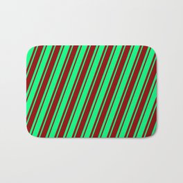 [ Thumbnail: Dark Red & Green Colored Lined/Striped Pattern Bath Mat ]