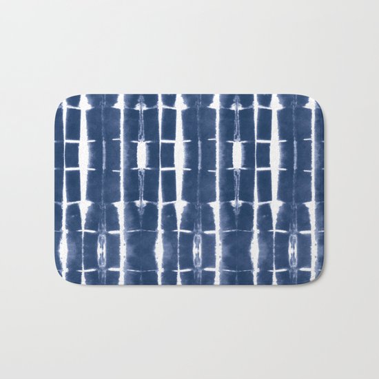 Shibori Stripes 3 Indigo Blue Bath Mat