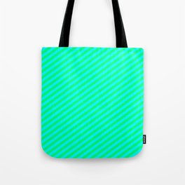 [ Thumbnail: Green & Cyan Colored Stripes Pattern Tote Bag ]