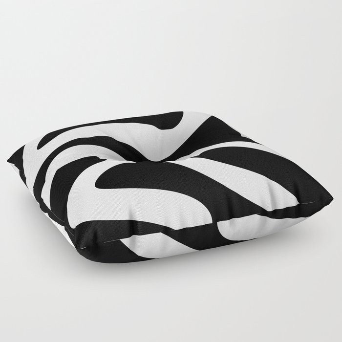 Abstract waves - black and white Floor Pillow