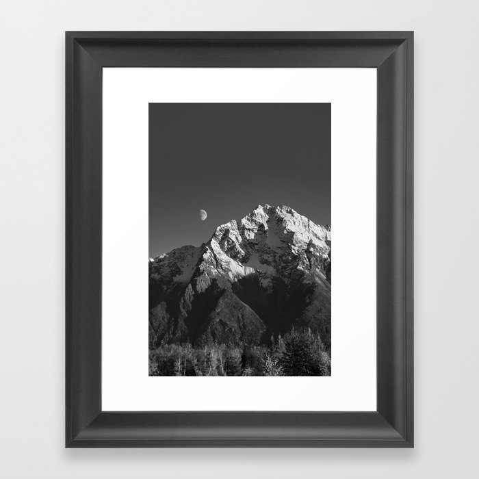 Moon Over Pioneer Peak B&W Framed Art Print