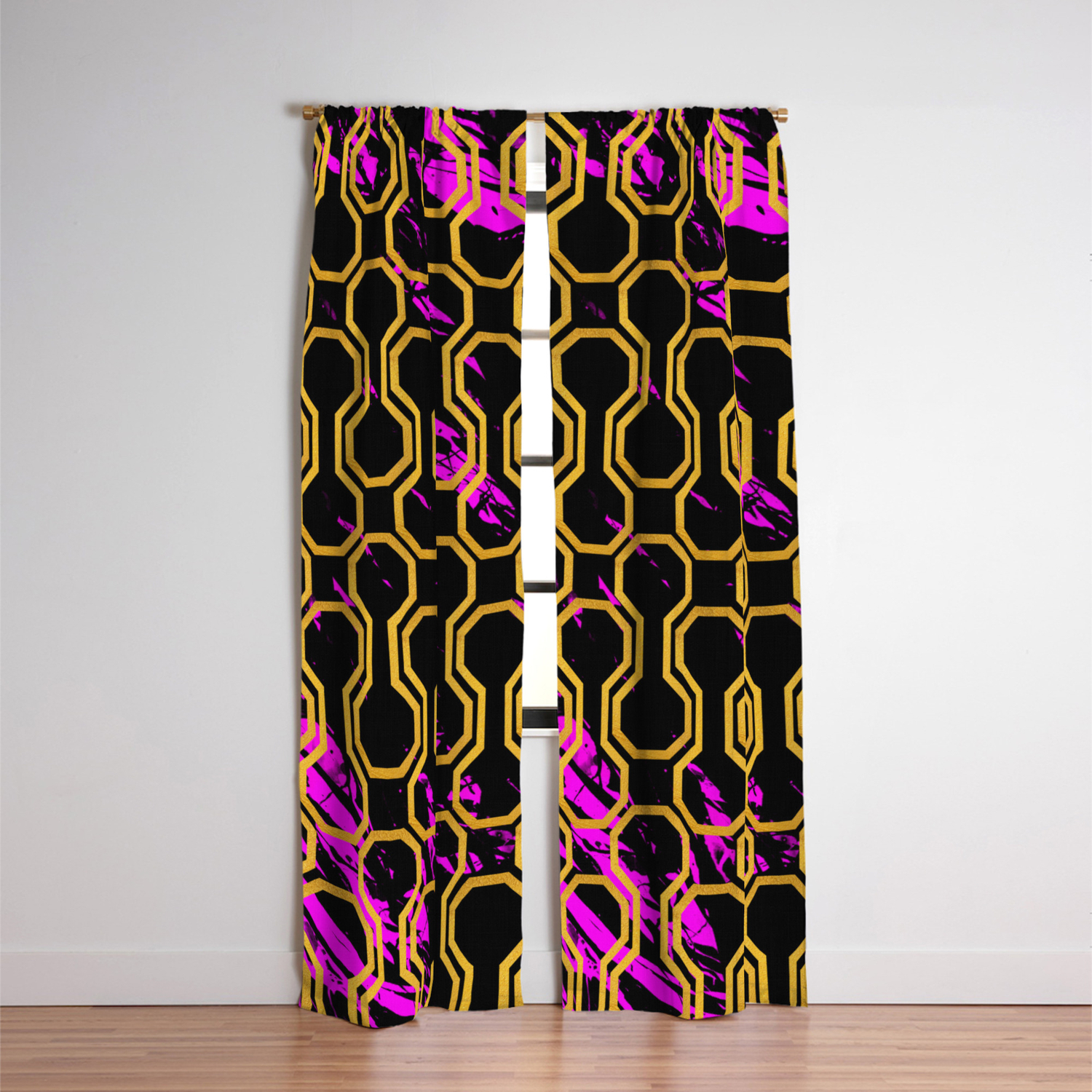 Gold Retro Octagon Geometric Pattern Blackout Curtain By Textart