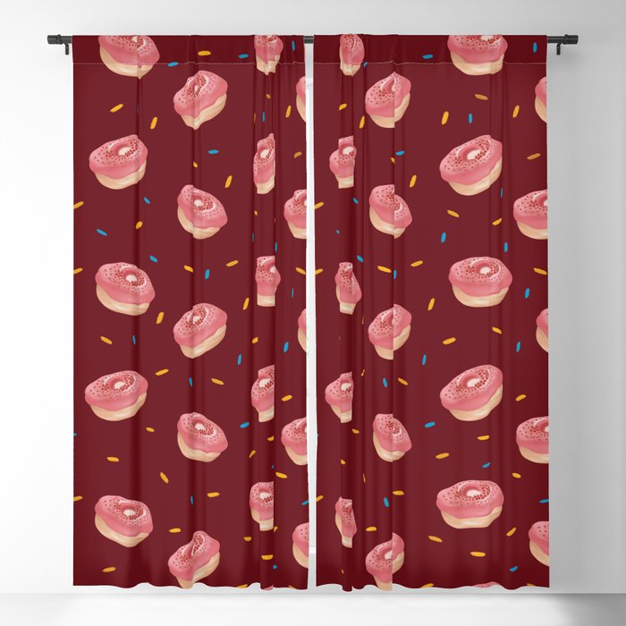 Cute Doughnut Print On Maroon Background Pattern Blackout Curtain