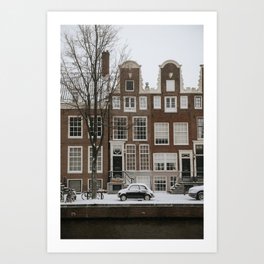 Oude Fiat500 in Amsterdam | Snow in Amsterdam | White wonderland | Fine art travel photography  Art Print