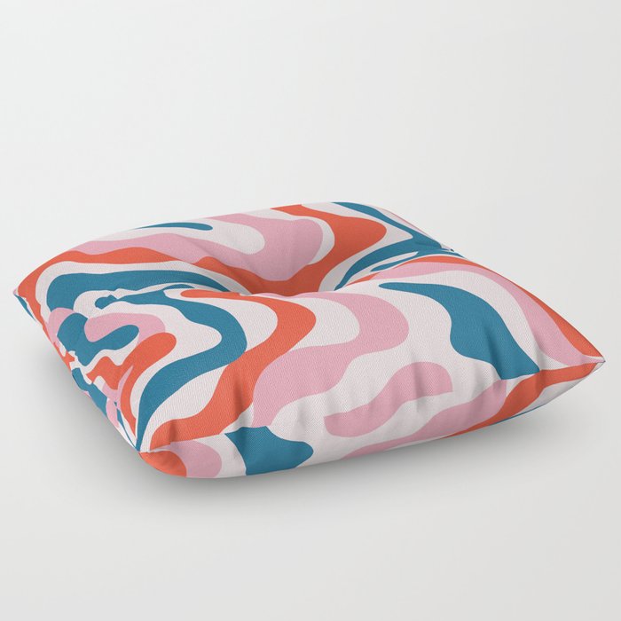 Pink, orange and blue retro swirls / waves. Abstract colorful  Floor Pillow