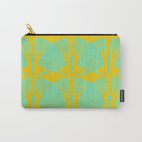 ginkgo pattern in deep yellow and turquoise Carry-All Pouch