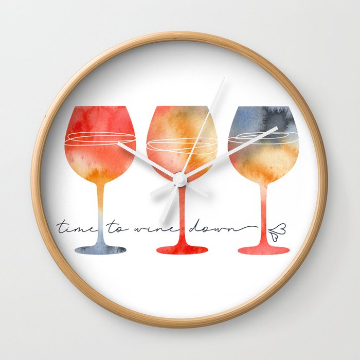 Time to Wine Down Watercolour Wall Clock