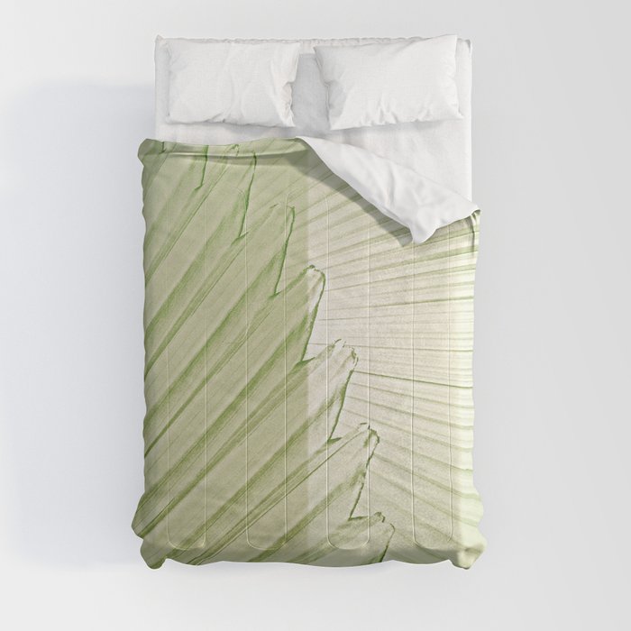 Soft Tropical Morning Sun Behind Palm Leaf Drawing Comforter