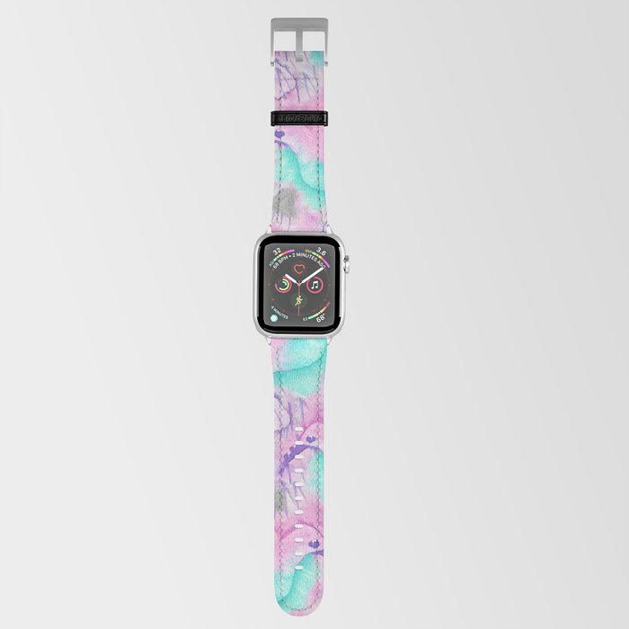 Beautiful pink teal purple watercolor hummingbird Apple Watch Band
