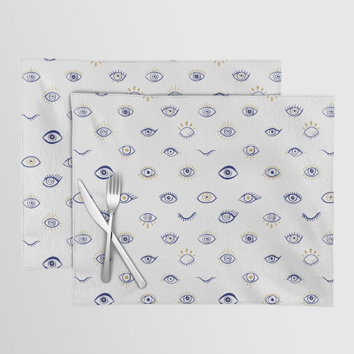Evil Eyes - Navy and Gold Glitter Accents Placemat
