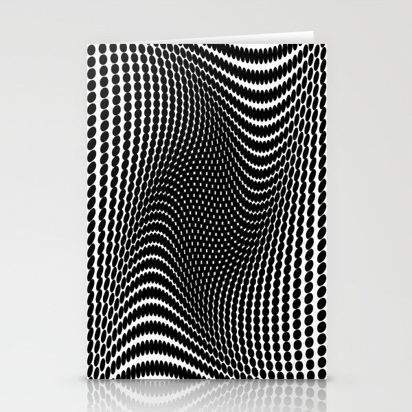 Black and White Warped Vortex Square Polka Dot Pattern Stationery Cards
