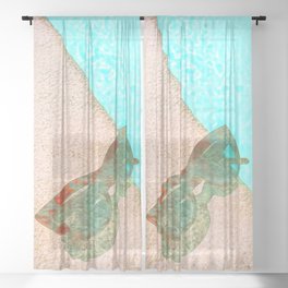 glasses poolside peach and blue impressionism painted realistic still life Sheer Curtain