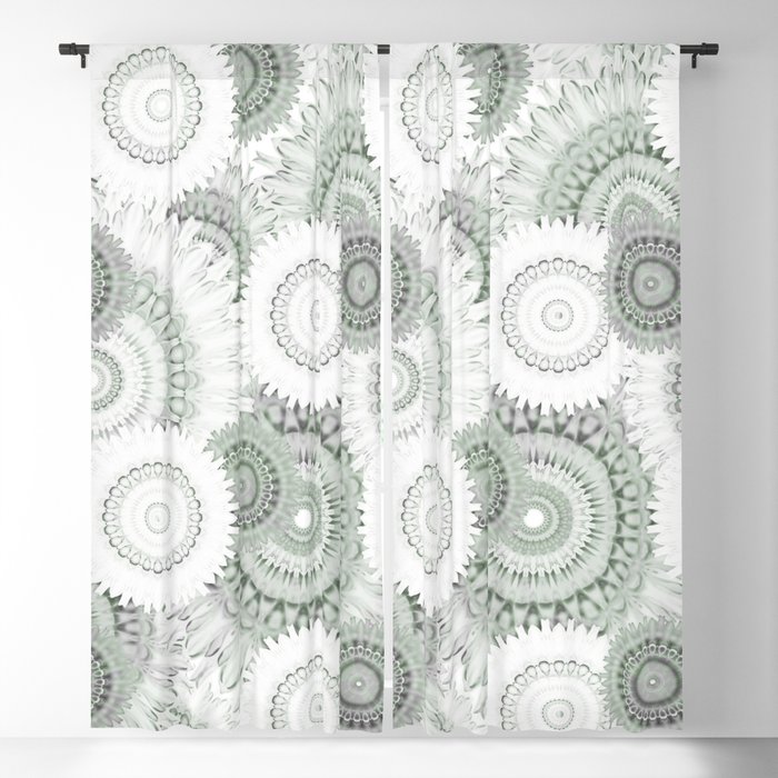 Soft lit mandalas in light moss green and grey Blackout Curtain