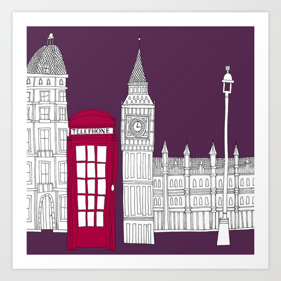 Night Sky // London Red Telephone Box Art Print