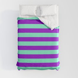 [ Thumbnail: Aquamarine and Dark Violet Colored Striped Pattern Duvet Cover ]