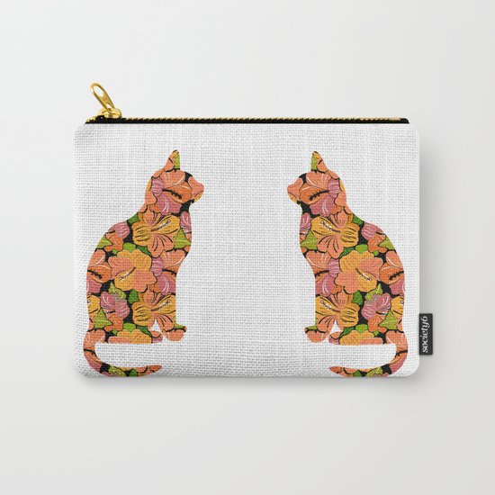 Cat Silhouette With Hibiscus Flowers Inlay Carry-All Pouch