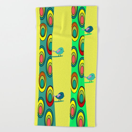 Birds in trees Beach Towel
