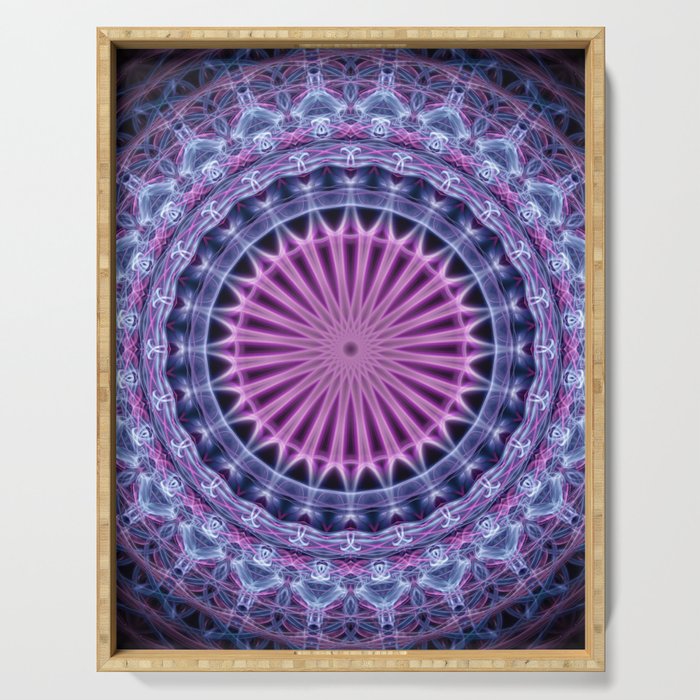 Pretty mandala in blue and violet tones Serving Tray