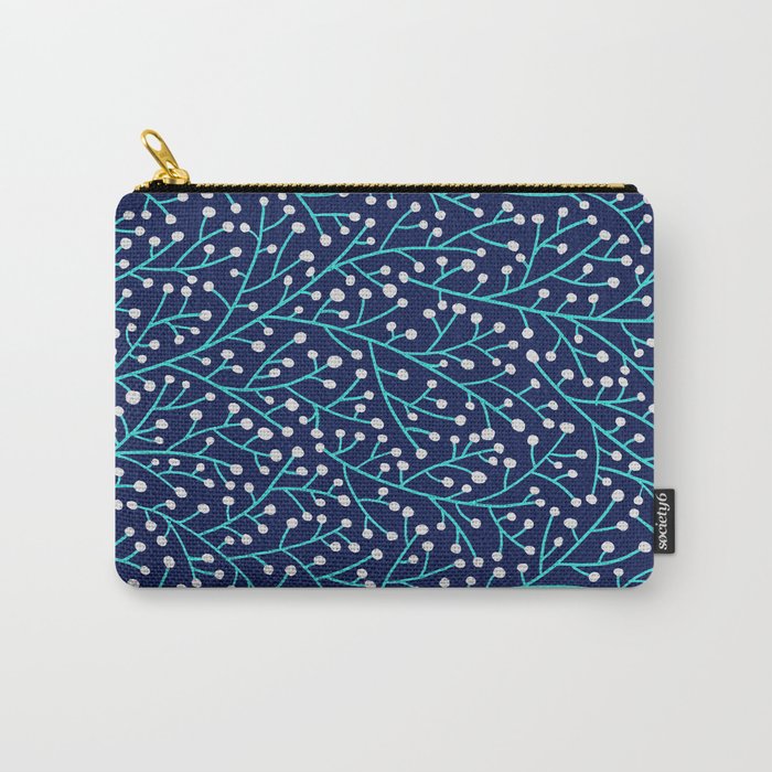 Berry Branches - Turquoise on Navy Carry-All Pouch