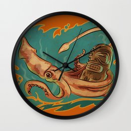 Squid & Tiki Wall Clock | Tiki, Digital, Tikiart, Lowbrow, Tikibar, Polynesian, Squid, Drawing 