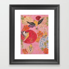 Finches and Lanterns Framed Art Print